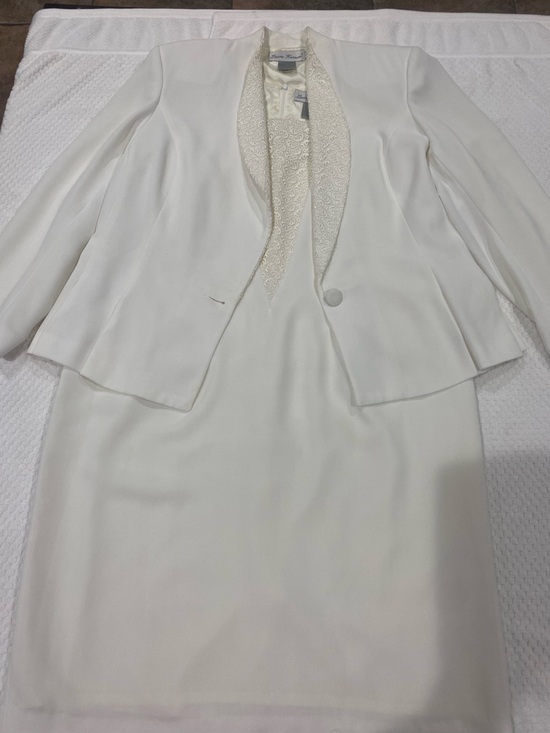 Laura Henson Dresses & Skirts - Ivory Satin-Trim Dress with Open Front Jacket Suit